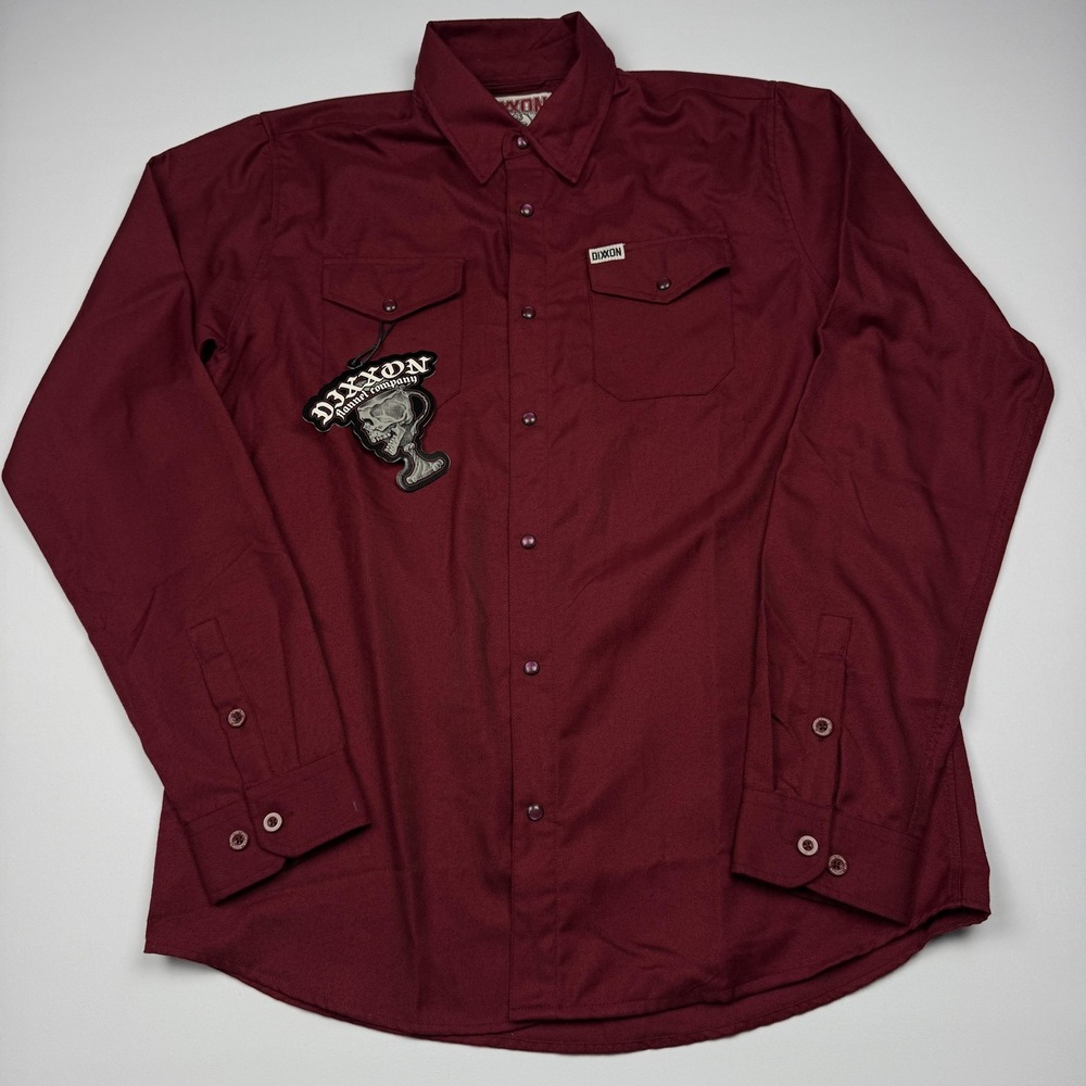 Dixxon Shirt Mens XL Red Solid Flannel Long Sleeve Button Up Bordeaux Casual